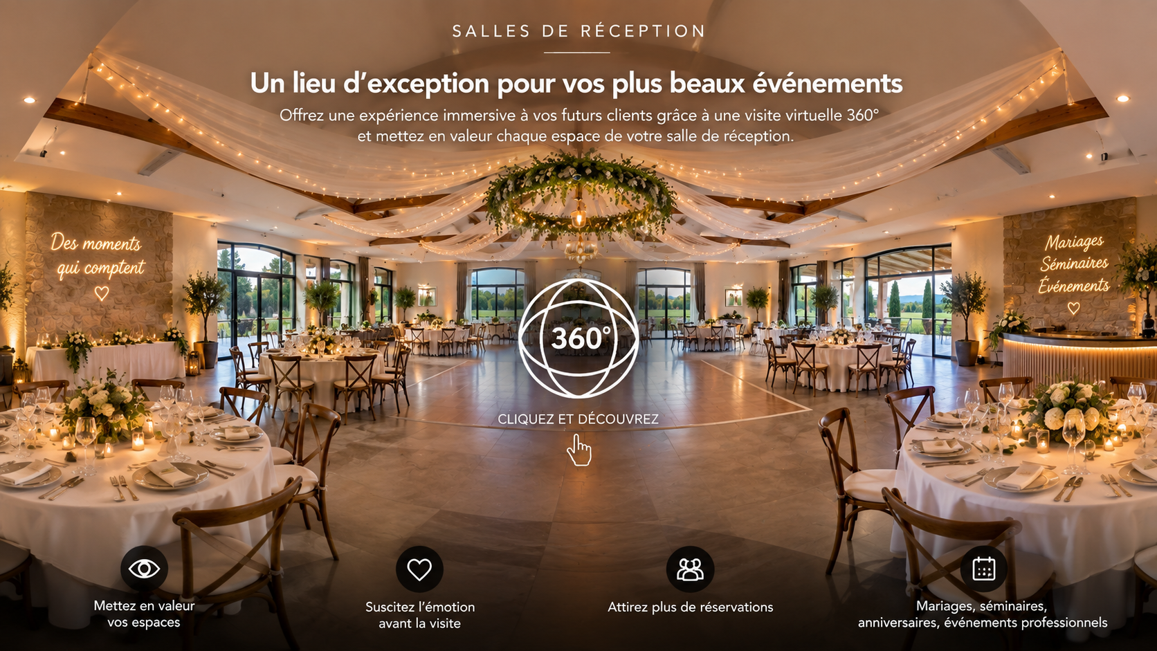 Visite virtuelle 360 salle de réception