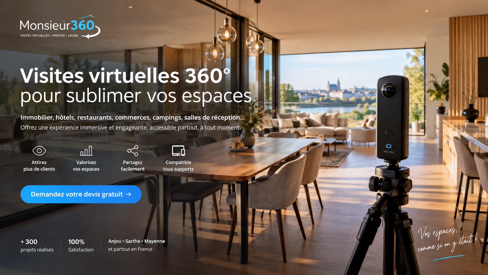 Présentation de visites virtuelles 360° professionnelles Monsieur360